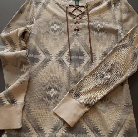 LRL, Lauren Jeans Co., SW Motif, LS Drawstring Close, Cotton Henley - Picture 6 of 11